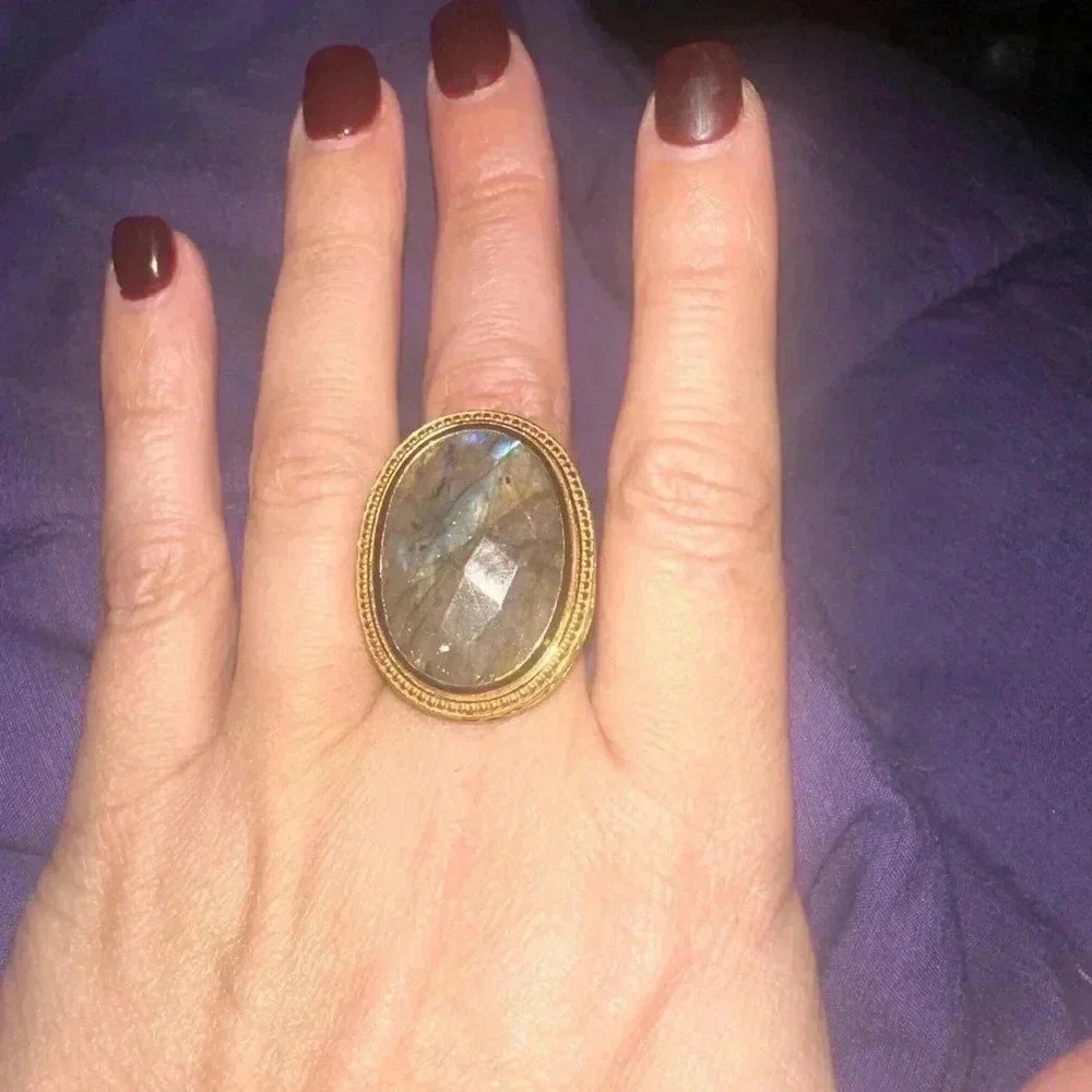 Gold plated Indian Labradorite, ring size 6